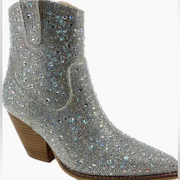 Stunning Brand New Rhinestone Cowboy Boots Fully Embellished Bedazzled Zip Ankle - Picture 8 of 9